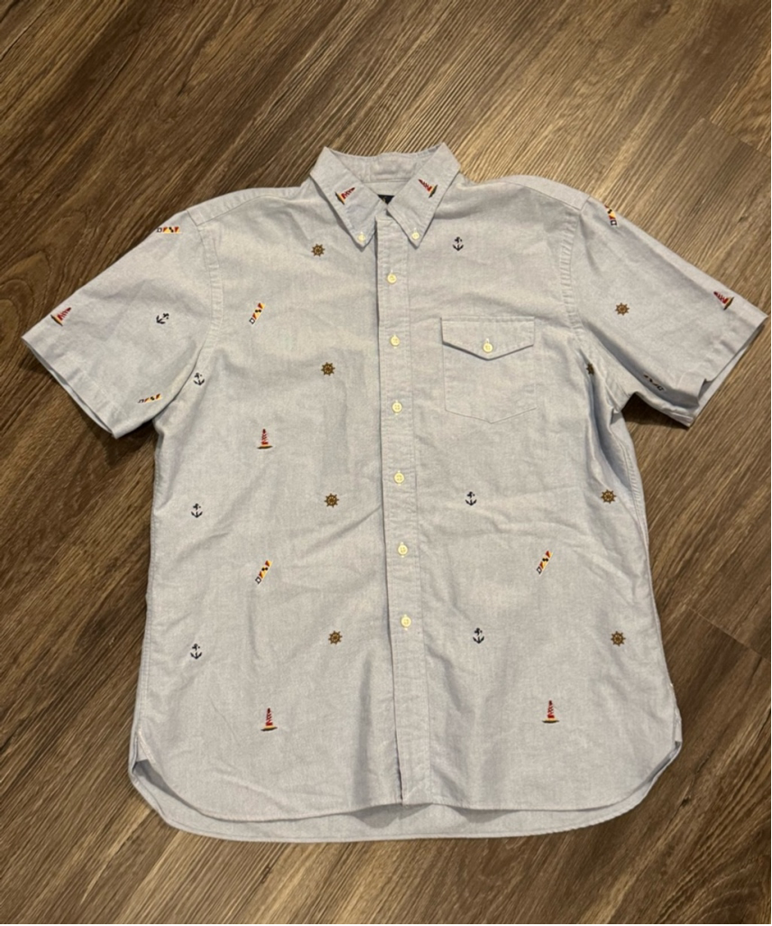 Ralph Lauren Button Down Shirt Size L Blue Denim Nautical Embroidered Theme Logo