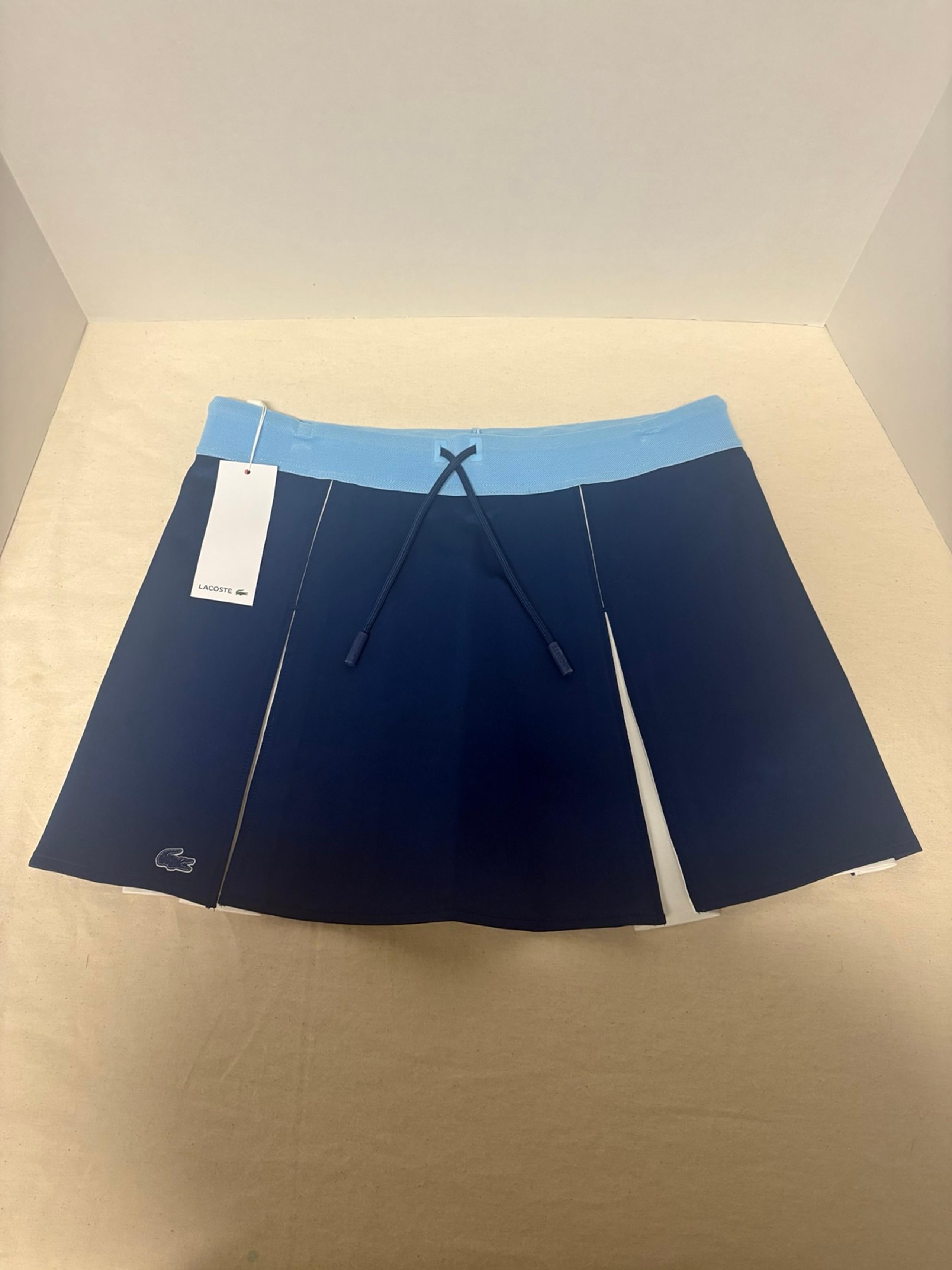 Lacoste Pleated Logo Drawstring Skirt – Globe White/Blue – Size 38 (US 6)