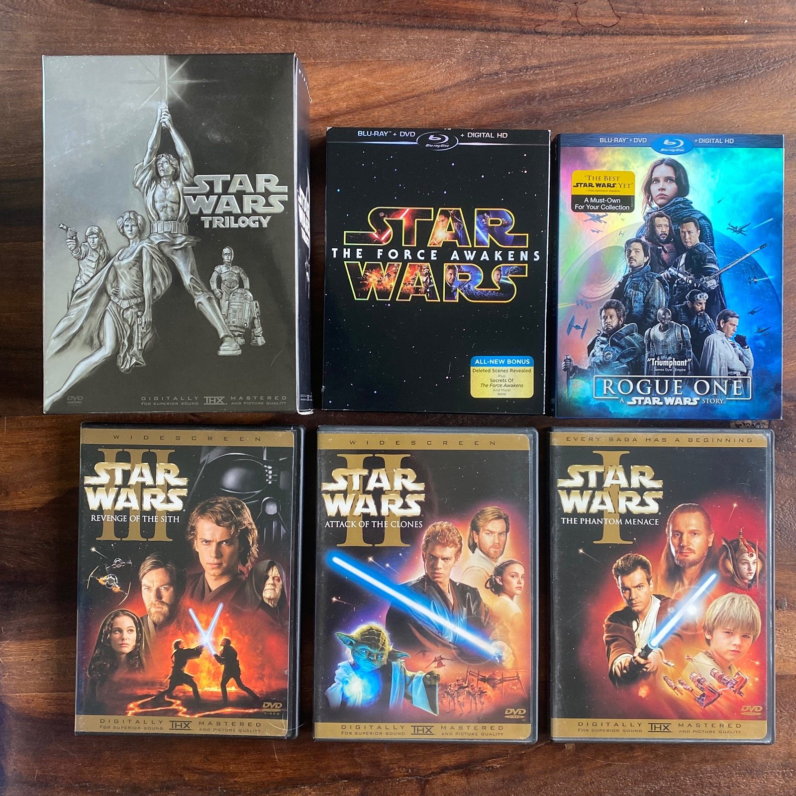 Lot Star Wars DVD Episodes 1-6 (I-VI) Widescreen Force Awakens Rouge One Blu-ray