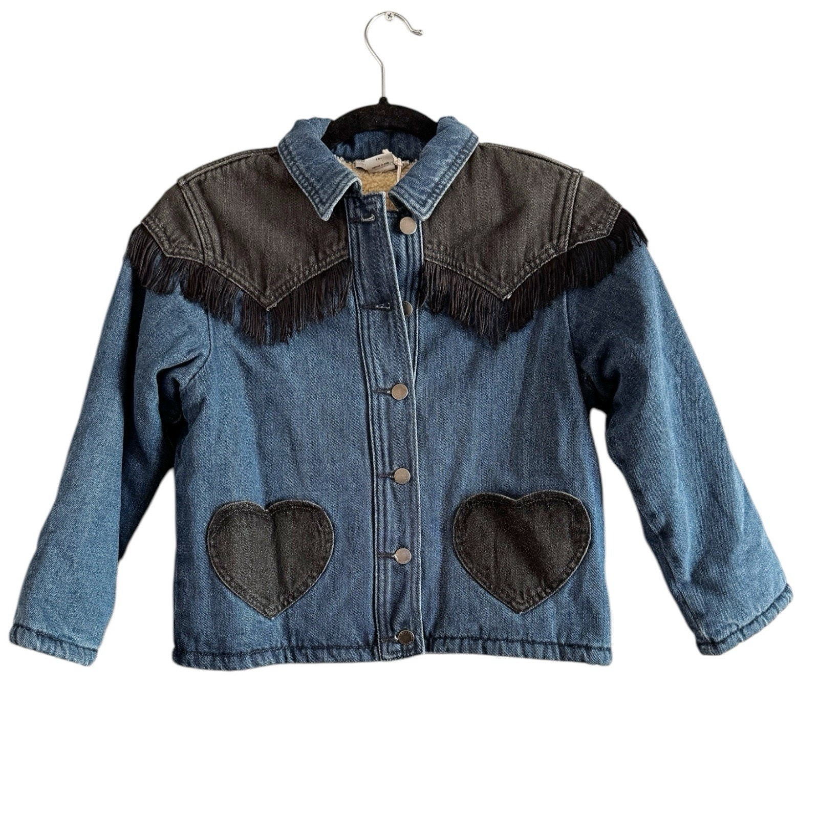 NWT Stella McCartney Sherpa Lined Western Fringe Denim Jacket Girls Size 8 Yrs