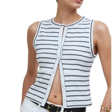 NWT Madewell Cotton Blend Split Crewneck Cardigan Tank Cream Navy Size XS