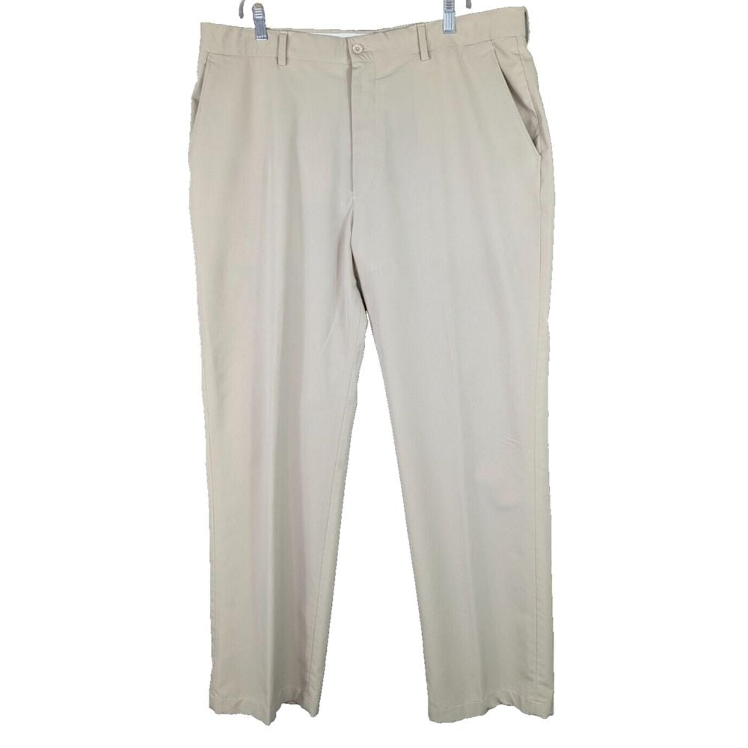 Slazenger Golf Pants Men's 38x32 Tan Poly Stretch Golf Flat Front Tapered Active