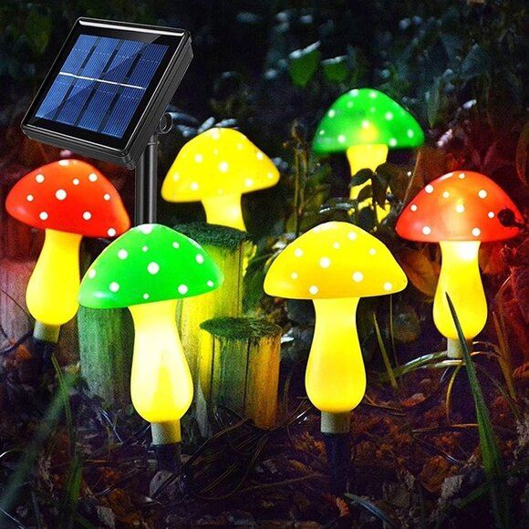 NEW Upgraded Outdoor Solar Garden Mushroom Lights (6 Mushrooms Lamps), 8 Modes