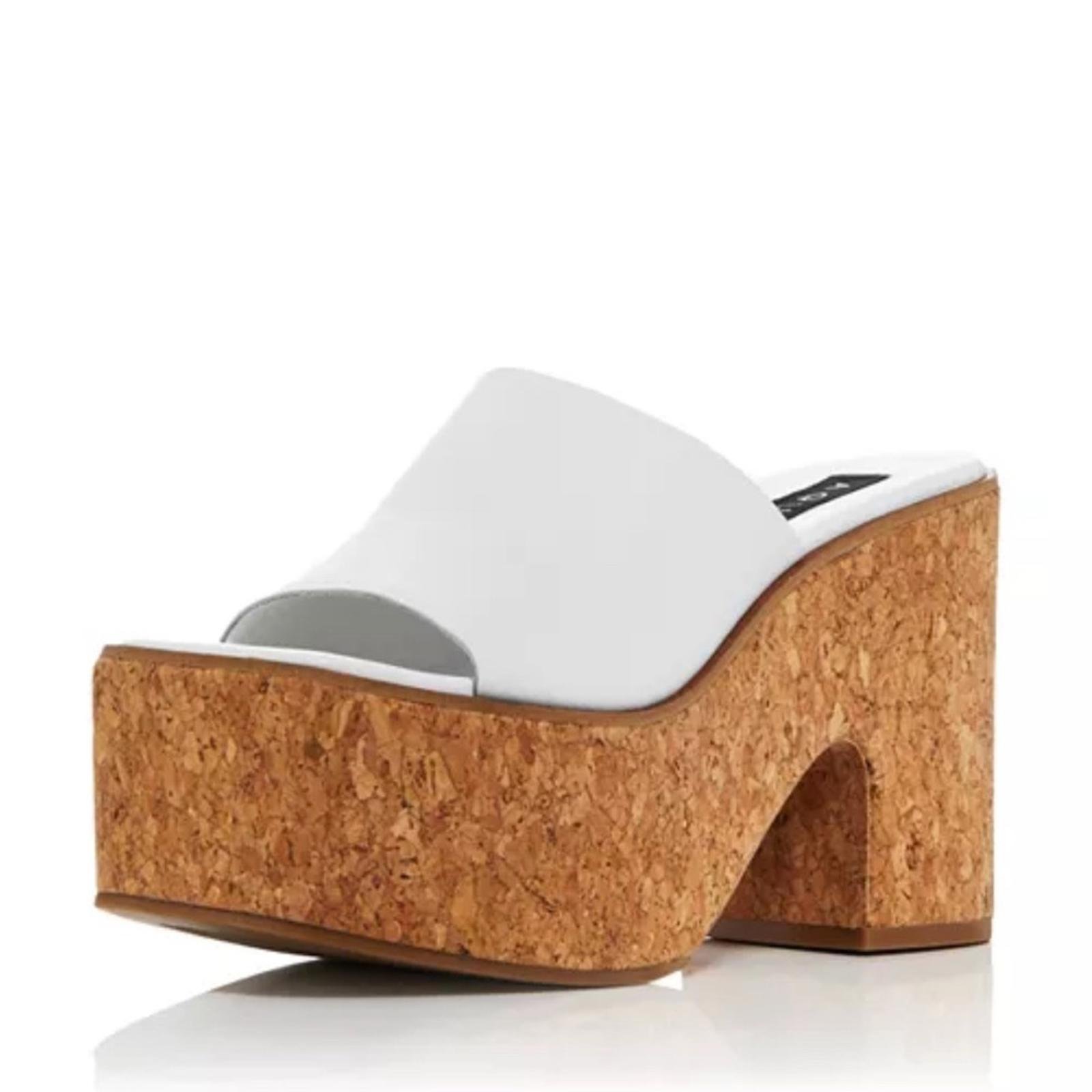 Aqua Oliva Slip On Platform High Heel Sandals in White Leather Size 9 New in Box