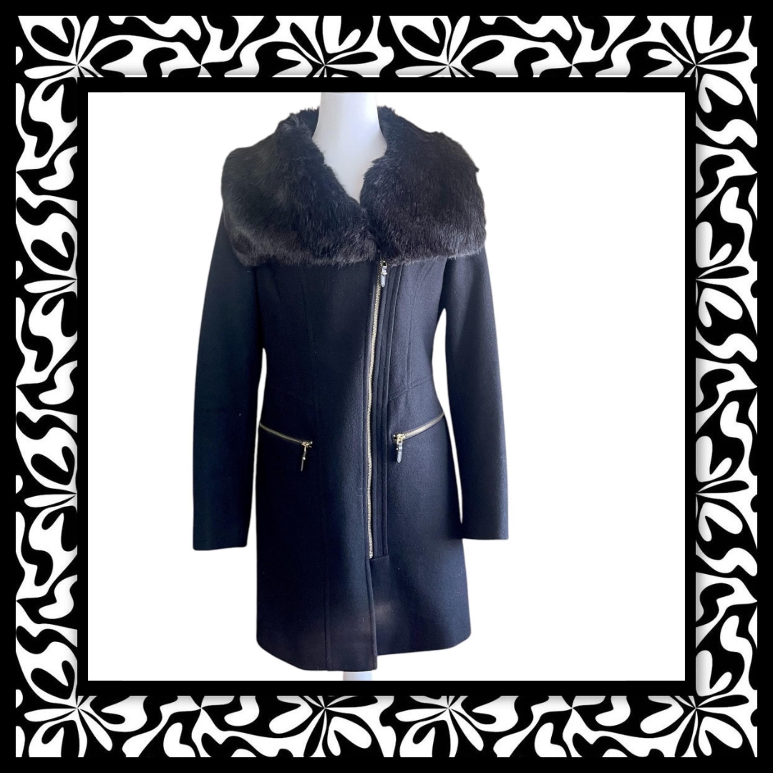 Via Spiga Faux Fur Asymmetrical Zip Coat