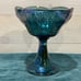 Vintage Carnival Glass Fruit Bowl Blue Iridescent Grape Leaf Pattern