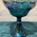 Vintage Carnival Glass Fruit Bowl Blue Iridescent Grape Leaf Pattern