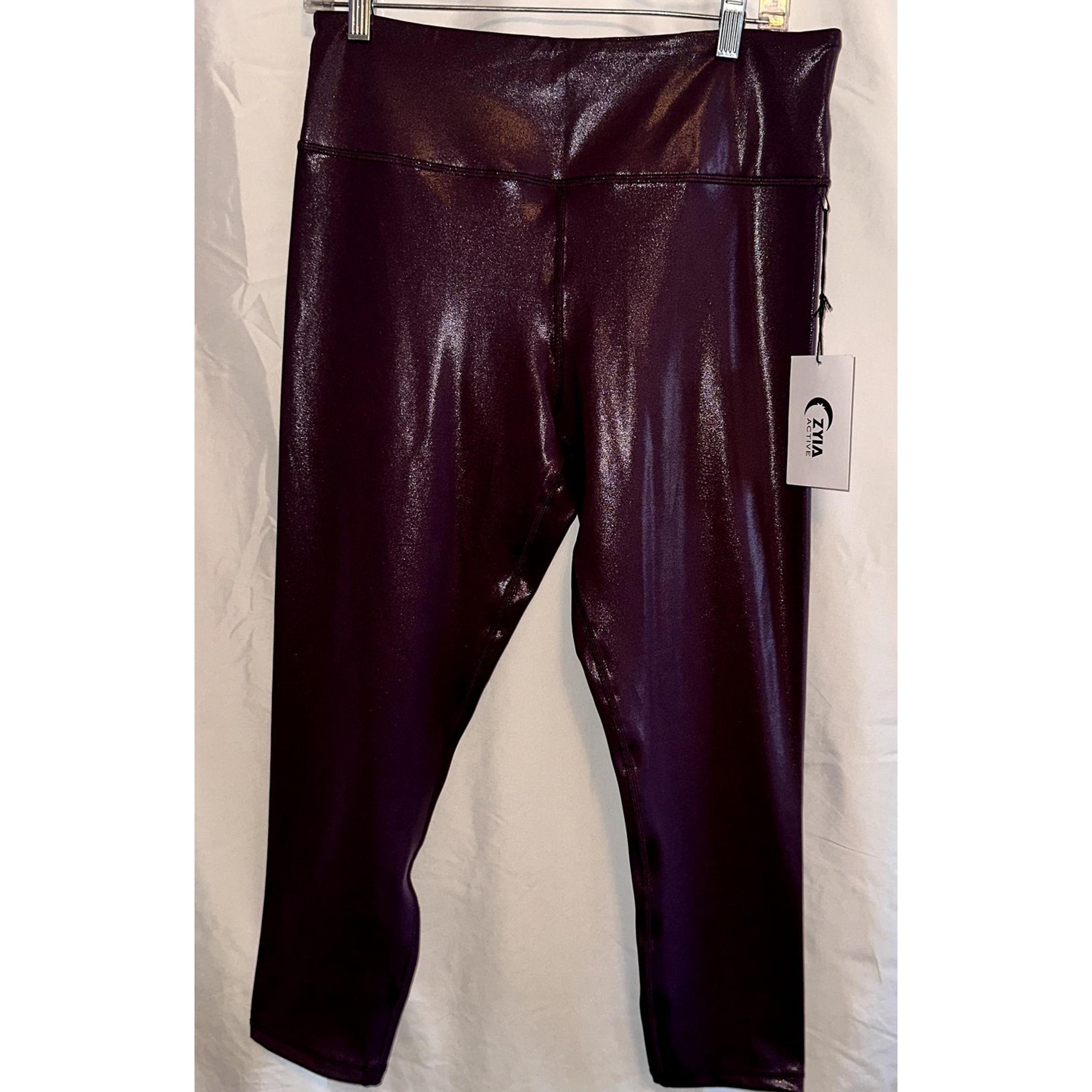 NWT Zyia Active Women's size 14-16 Plum Metallic Plus Light N Tight Leggings