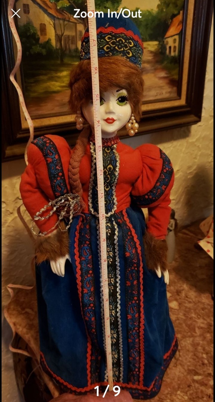 Antique Porcelain Doll Russian Doll with real mink clothing VERY RARE ANTIQUE