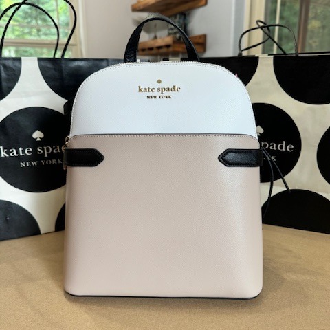 Kate Spade Staci Medium Dome Backpack Colorblock Warm Beige Saffiano Leather