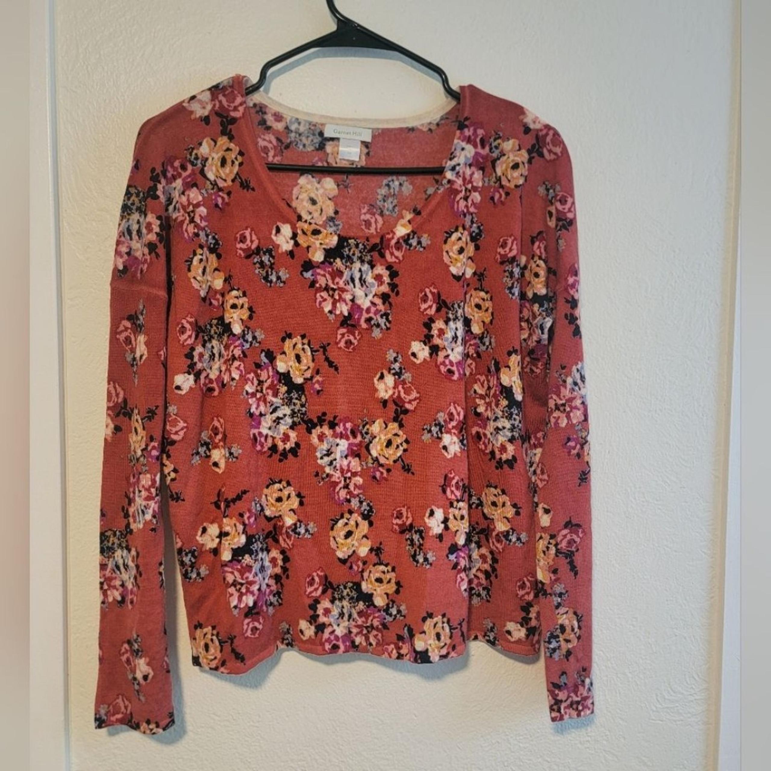 Garnet Hill Merino Wool Floral Pullover Lightweight Signature Eco Sweater xs