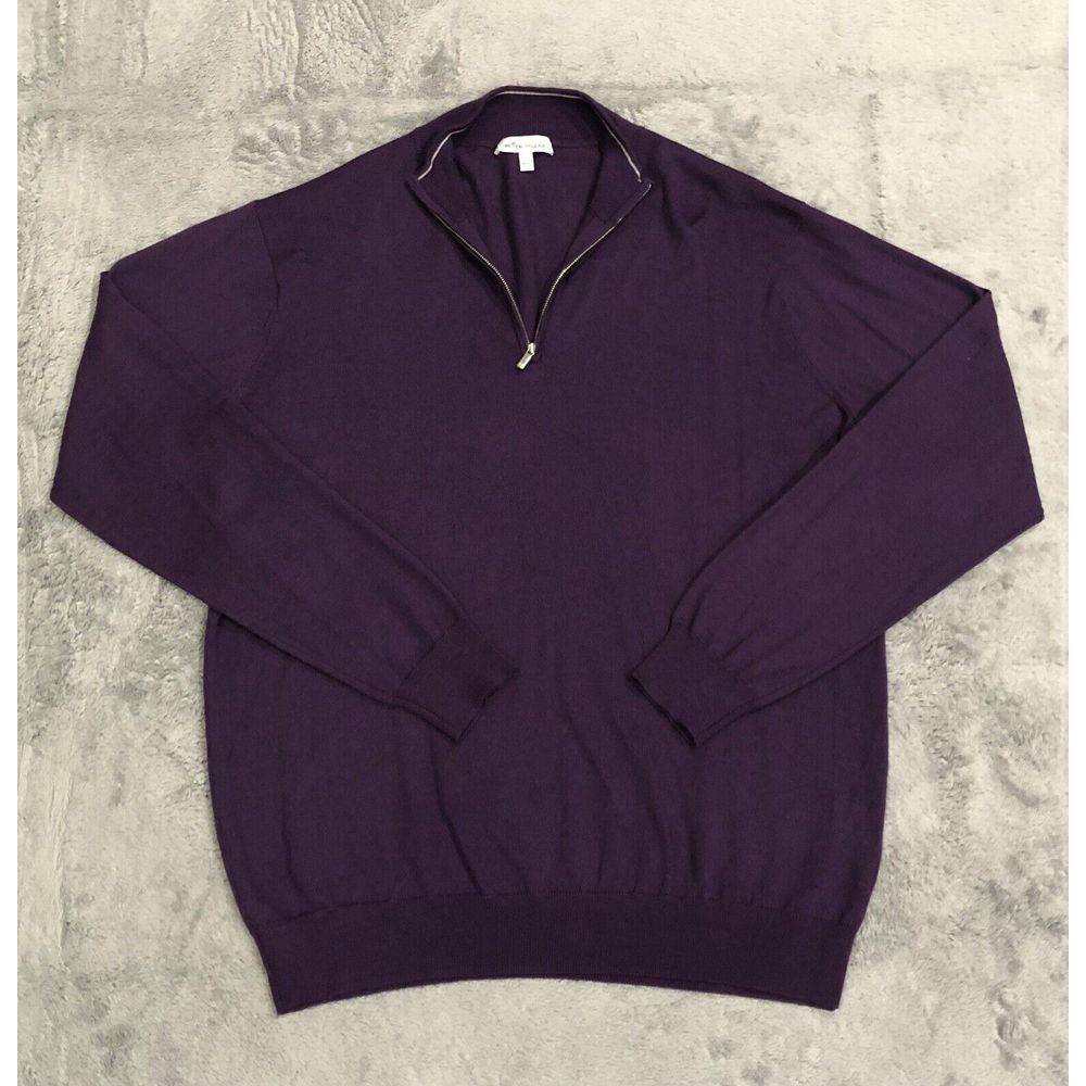 Peter Millar Autumn Crest Merino Wool Quarter Zip Sweater Men's L Violet Golf