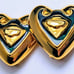 Fabulous 1990's Deep Green Enamel and Gold Toned Escada Clip-On Heart Earrings