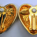 Fabulous 1990's Deep Green Enamel and Gold Toned Escada Clip-On Heart Earrings