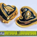 Fabulous 1990's Deep Green Enamel and Gold Toned Escada Clip-On Heart Earrings