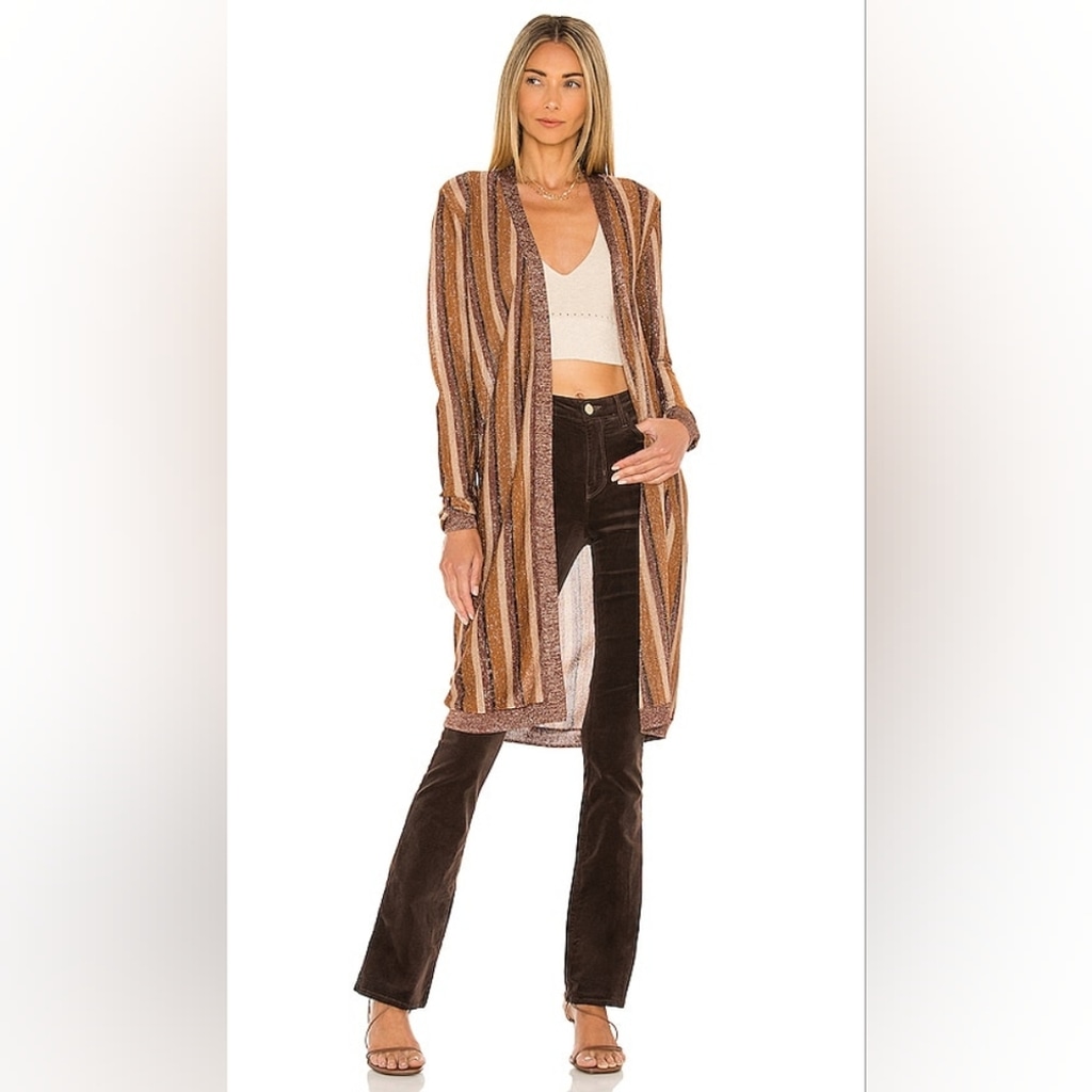 425 NWT L'AGENCE Berkeley Striped Wrap Cardigan In Khaki Stripe Small