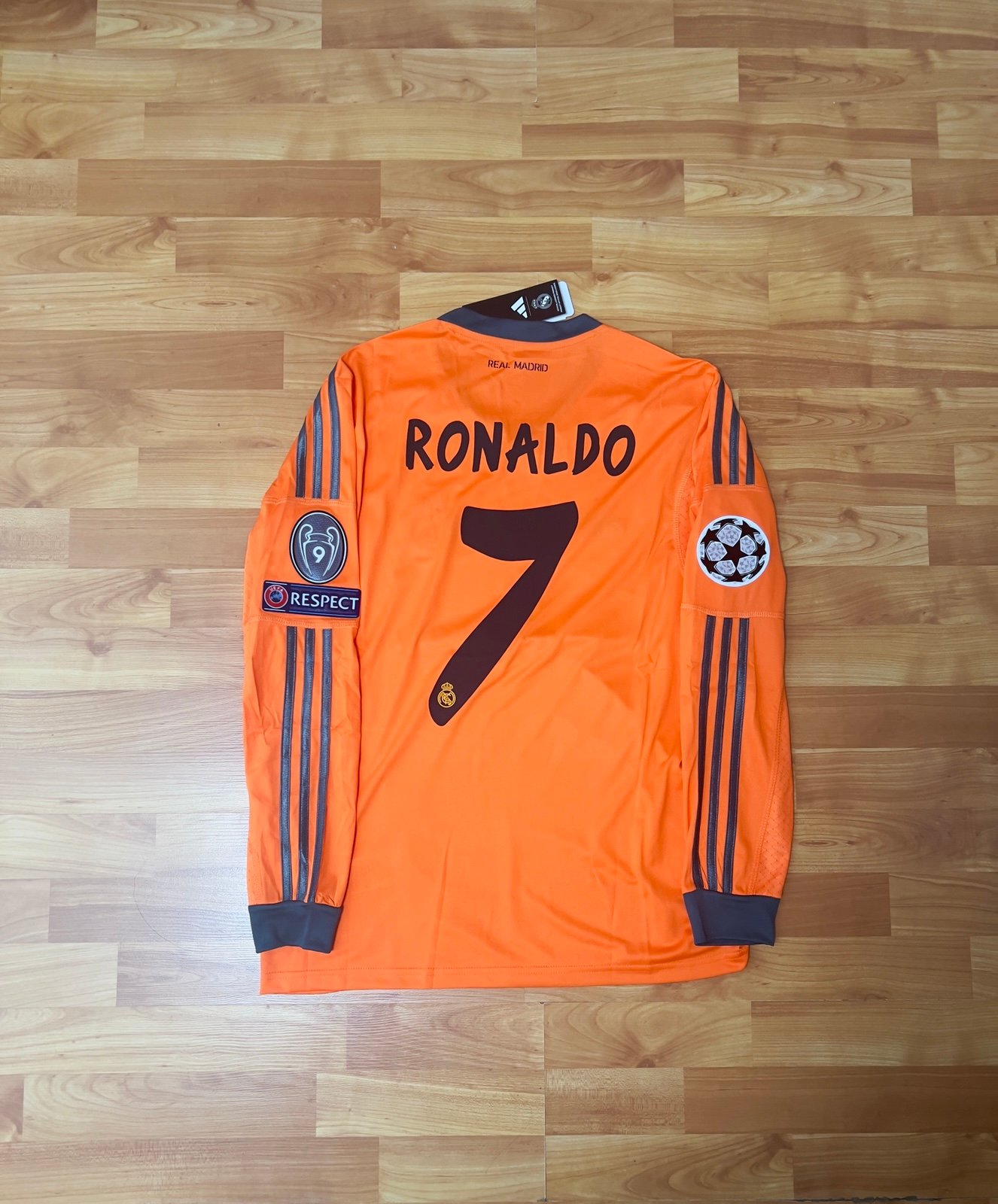 Ronaldo #7 Real Madrid Champions League 13-14Orange Jersey Long Sleeve Size  Med
