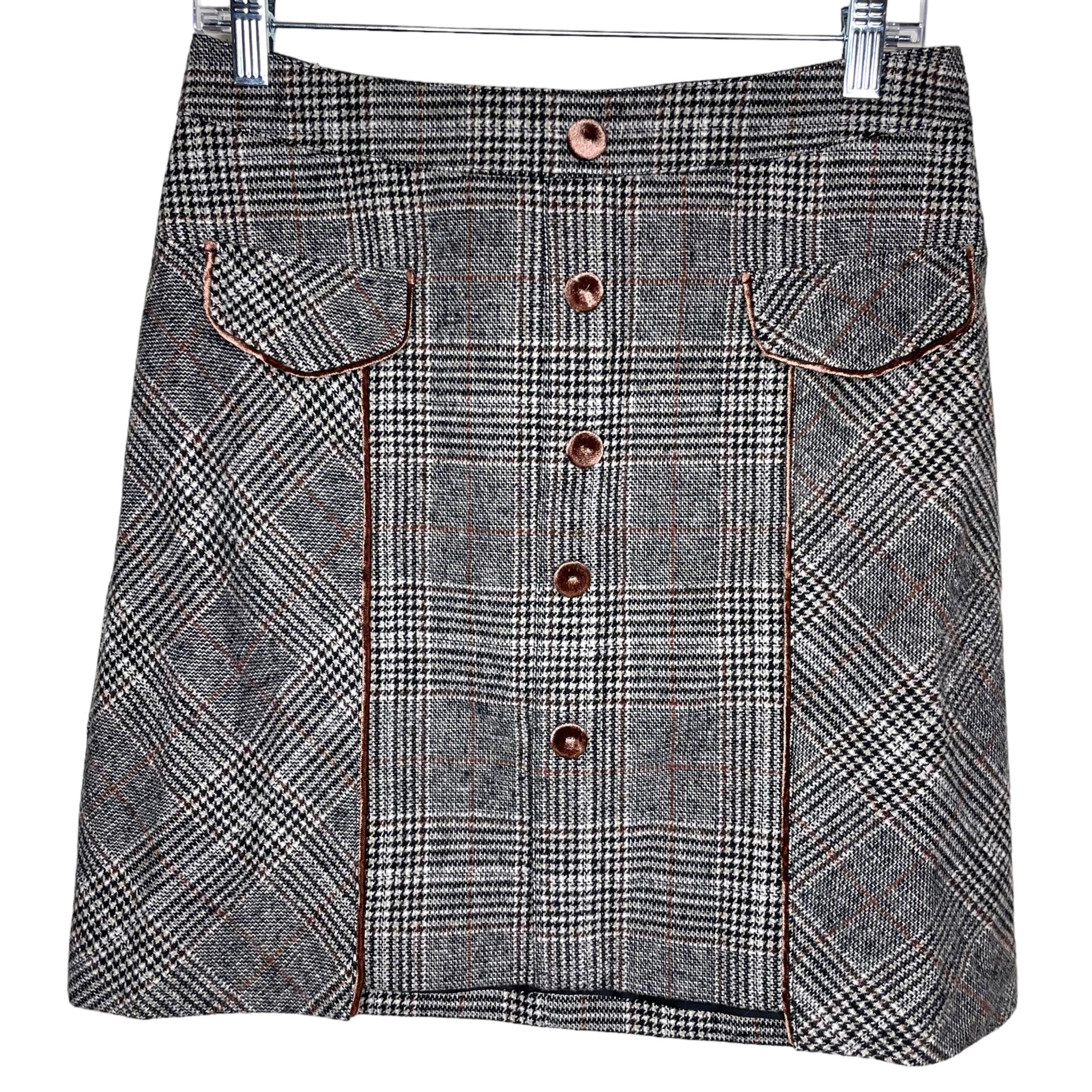 Bagatelle Collection Women’s Tweed Wool Plaid Button Mini Skirt Size Small