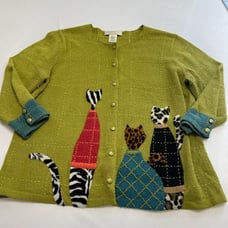 Vintage Susan Bristol Hand Embroidered Cardigan Sweater Cats Sz XL VTG