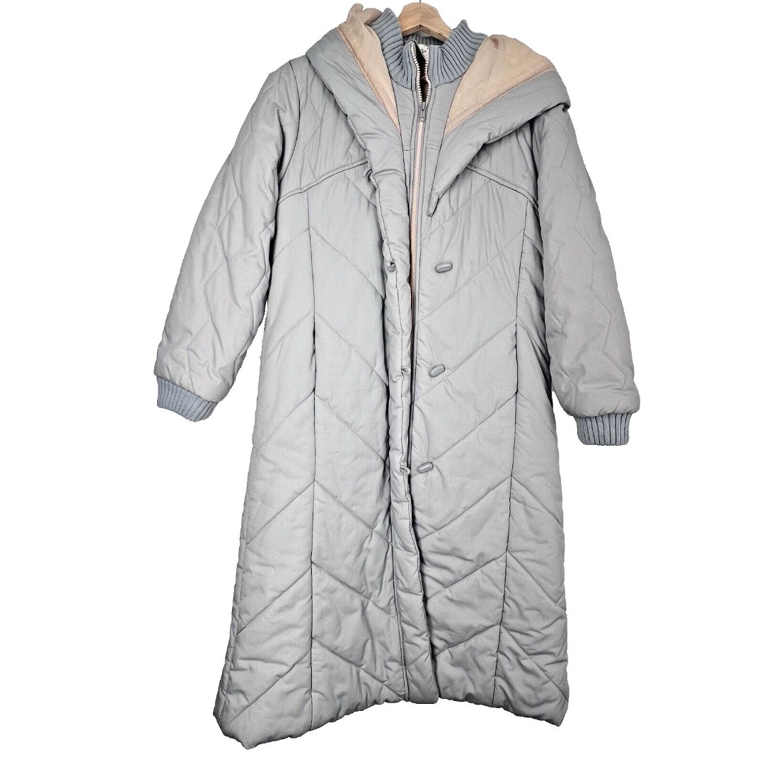 Saxton Hall VTG Made In Korea Quilted Down women Puffer Jacket Coat gray peach M