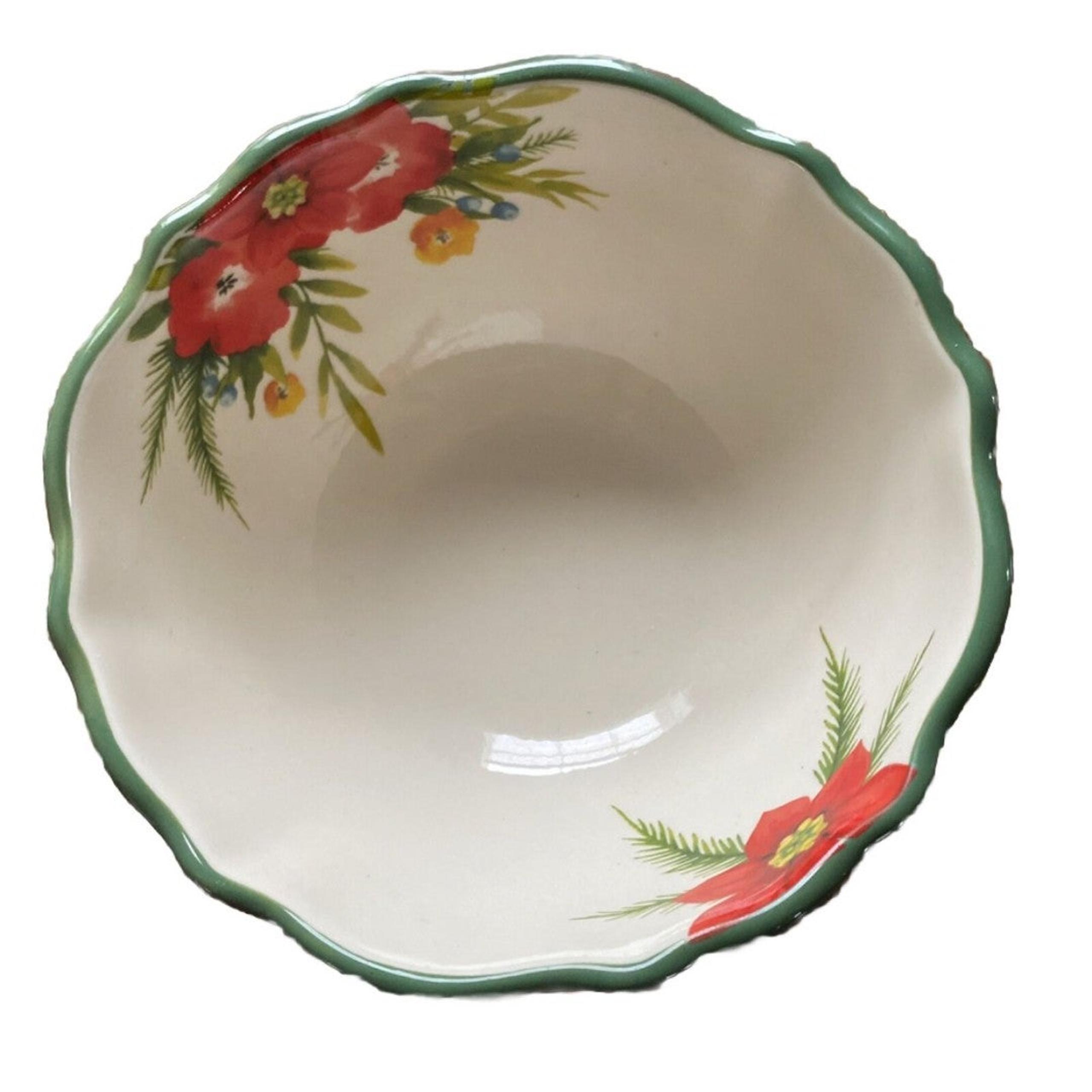 Pioneer Woman Christmas Bowl Poinsettia Garland Red Gold Dot 6.25" EUC