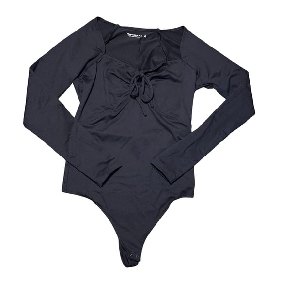 Abercrombie & Fitch Black Tie Front Bodysuit Women’s Size Medium