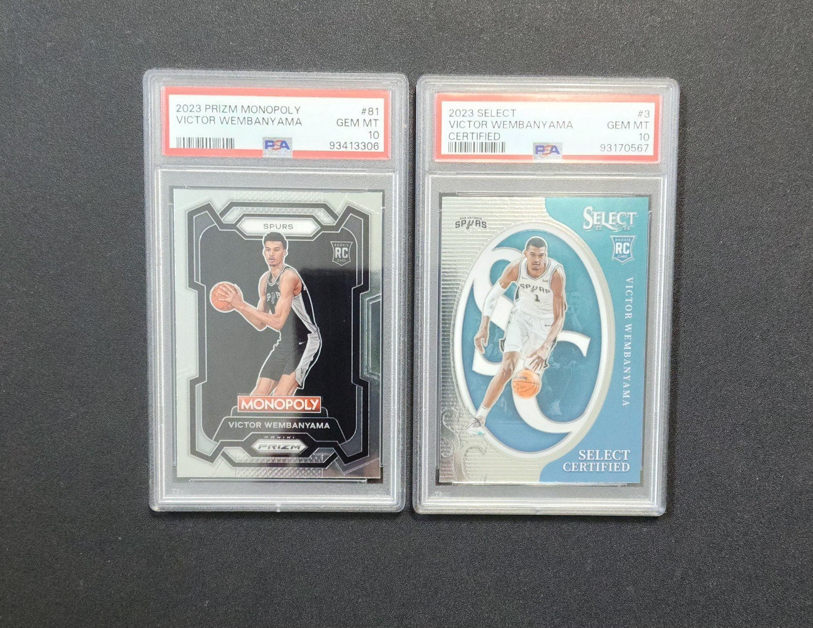 (2) PSA Graded 10 Gem Mint Victor Wembanyama Rookie Card Lot Monopoly Select