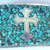 BELT BUCKLE NOCONA TURQOUISE SILVERTONE CROSS