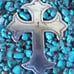 BELT BUCKLE NOCONA TURQOUISE SILVERTONE CROSS