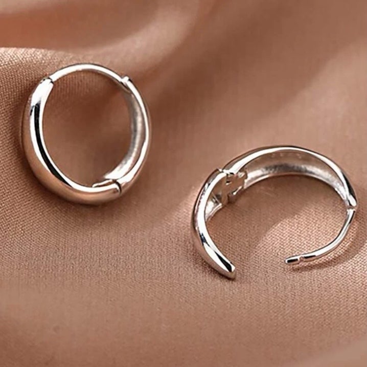 14K White Gold Wide Bottom Huggie Hoop Earrings, NWT