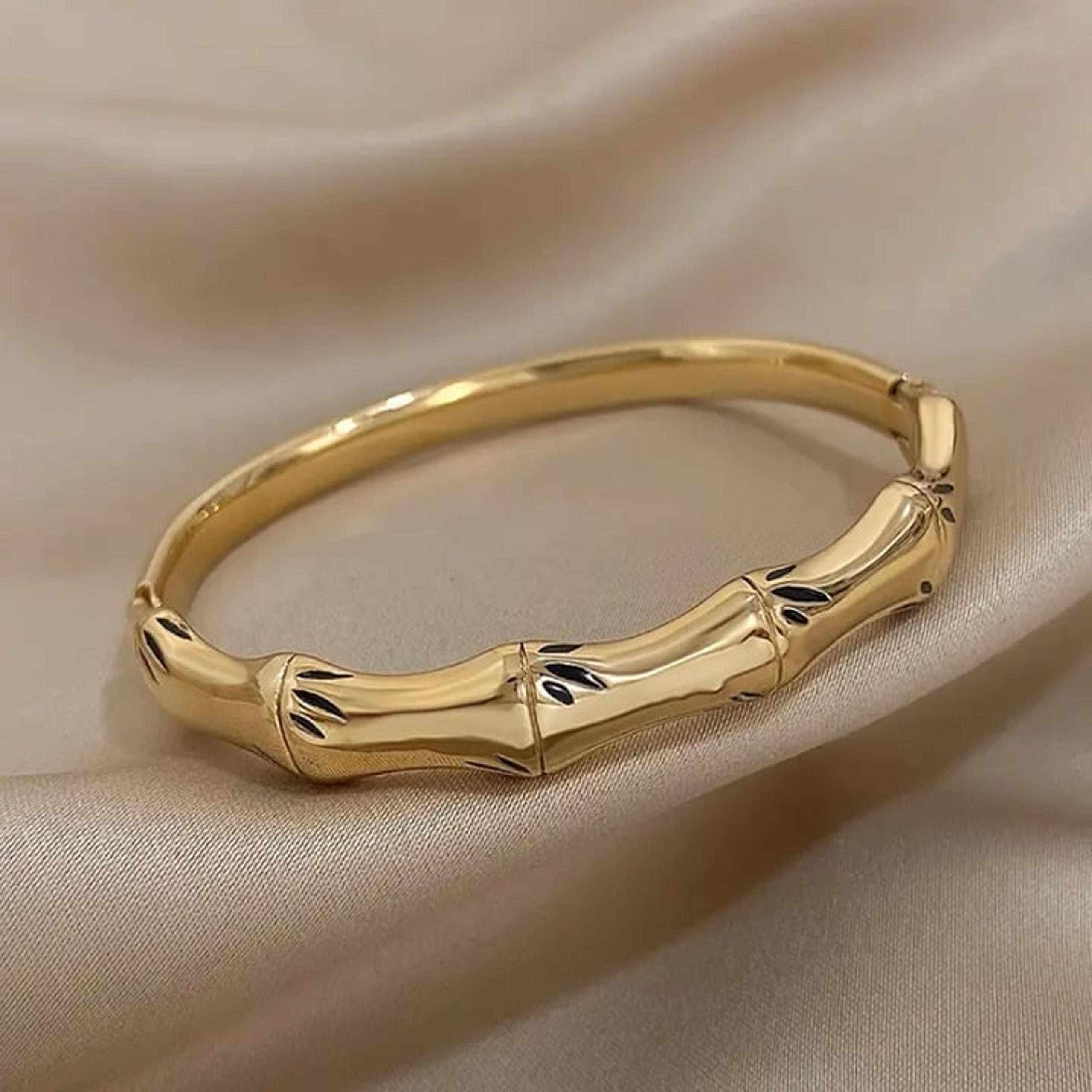 14K Yellow Gold Womens Chunky Bamboo Bangle Cuff Bracelet 14 Karat Jewelry NEW