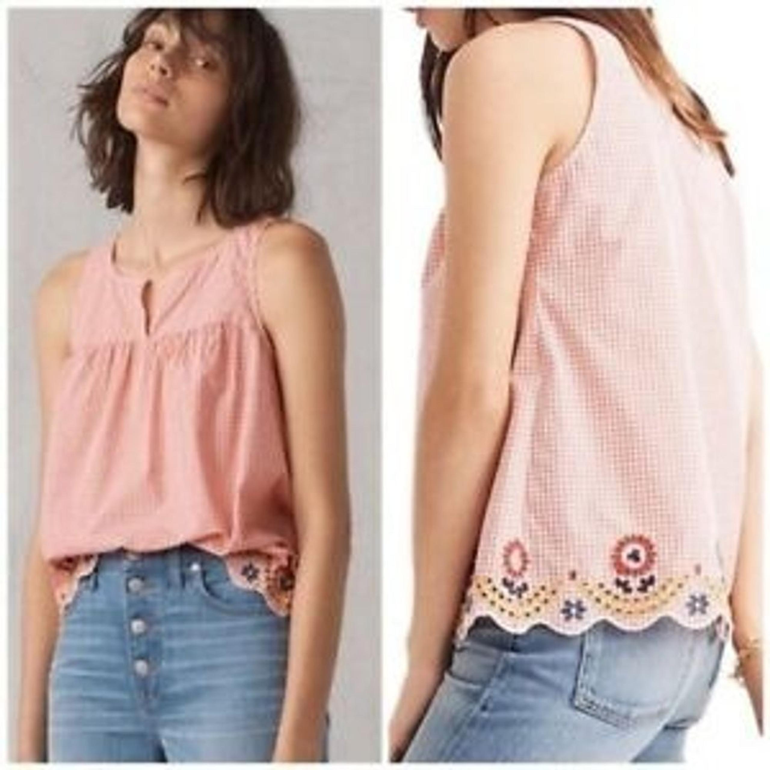XS Gingham Embroidered Tank Top Red White Checkered Eyelet Scalloped - Madewell