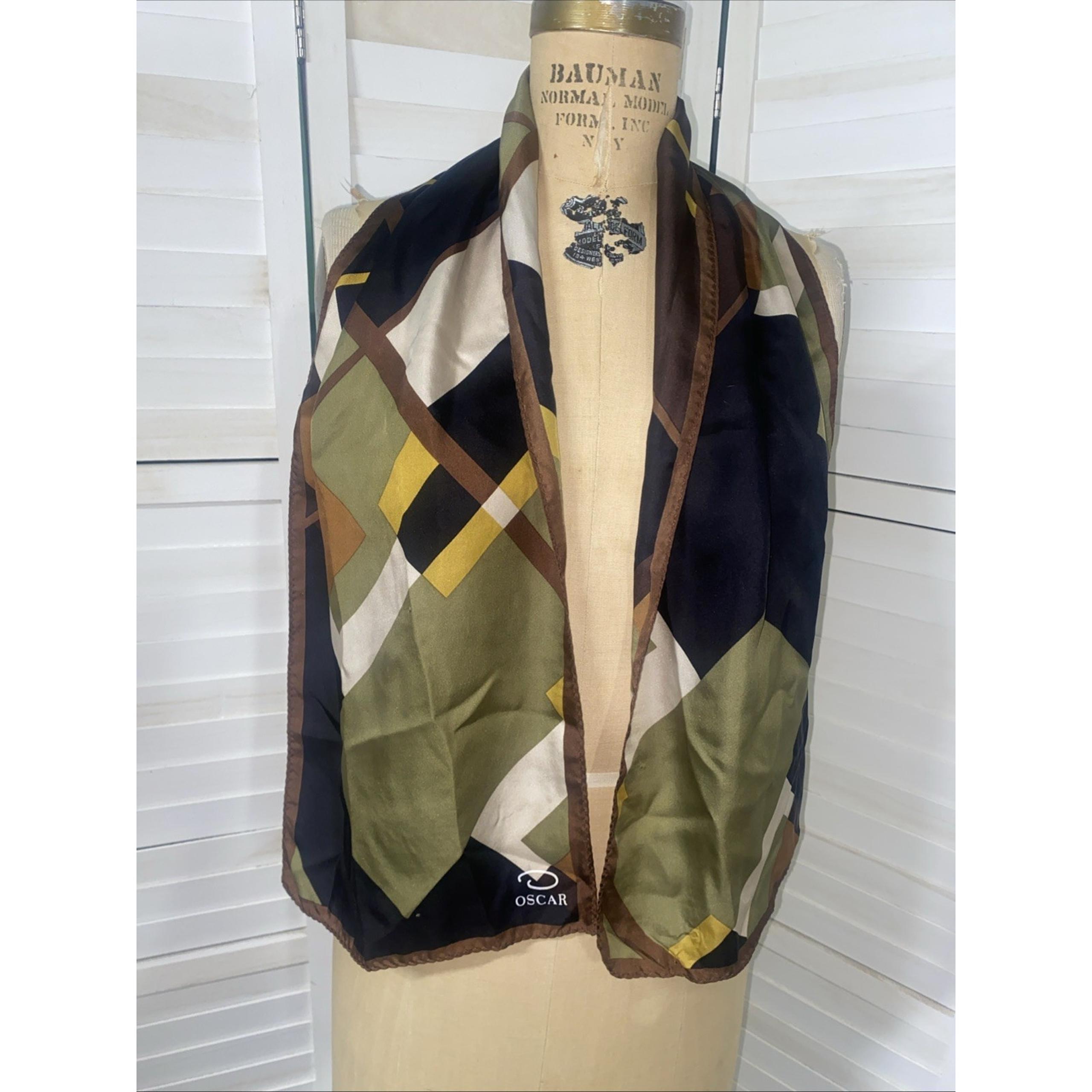 OSCAR DE LA RENTA 100% Silk Rectangle Scarf Hand Rolled Hem 52"x11" Color Block