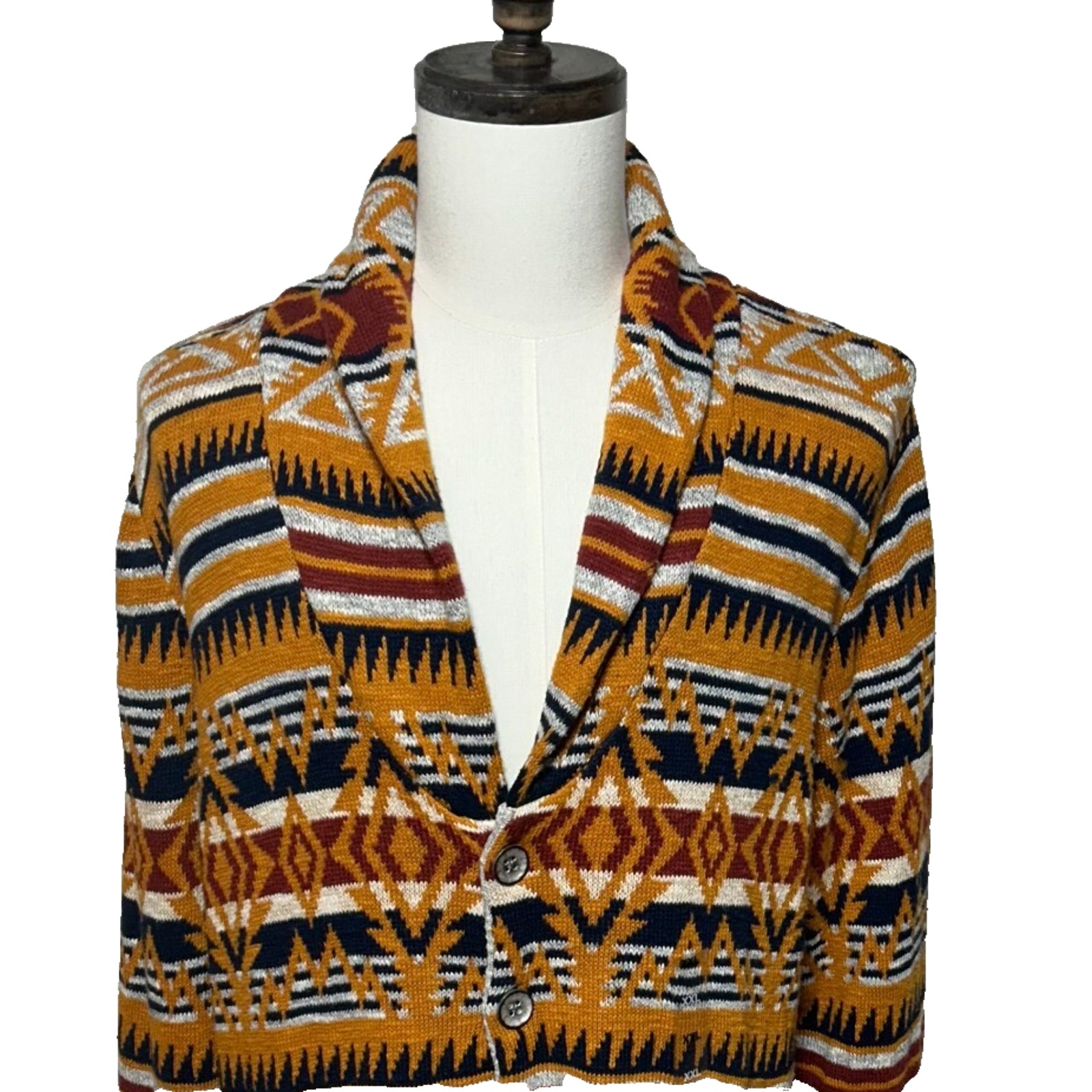 American Rag Cardigan Mens XXL Red Gold Aztec Button Up Sweater Shawl Collar NWT