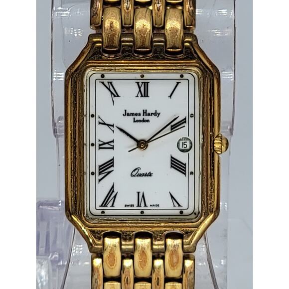 James Hardy London Swiss Made Vintage Rectangle Gold Plated Tank Dress Watch