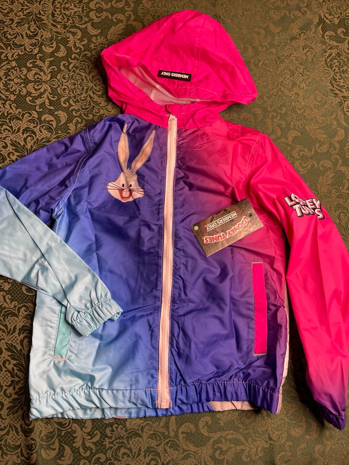 NWt 10 12 tie dye rainbow bugs bunny jacket looney tunes windbreaker membersonly