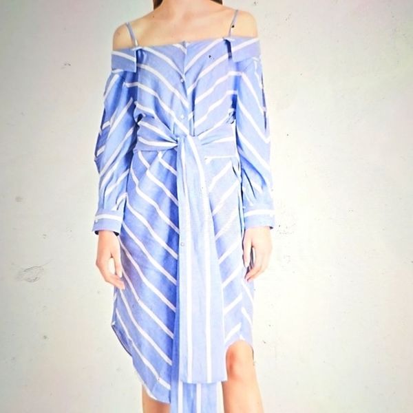 Maje rulylle blue stripe shirt dress size 2