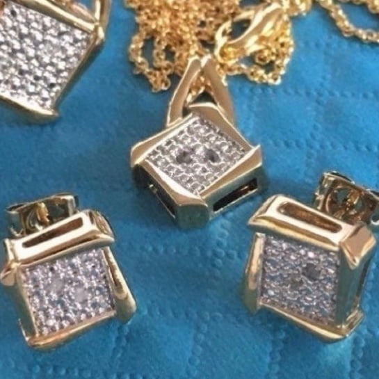 GENUINE DIAMONDS SET- Pendant, Earrings, Ring Size 7