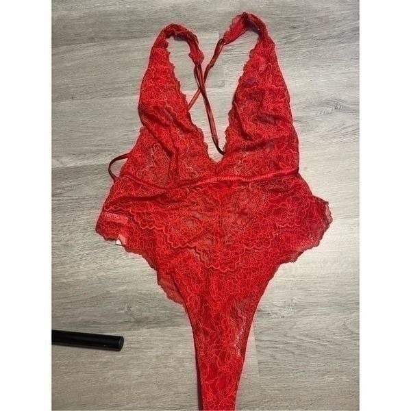 Victoria’s Secret Red Strappy Lace High Leg Bodysuit Sz 2XL