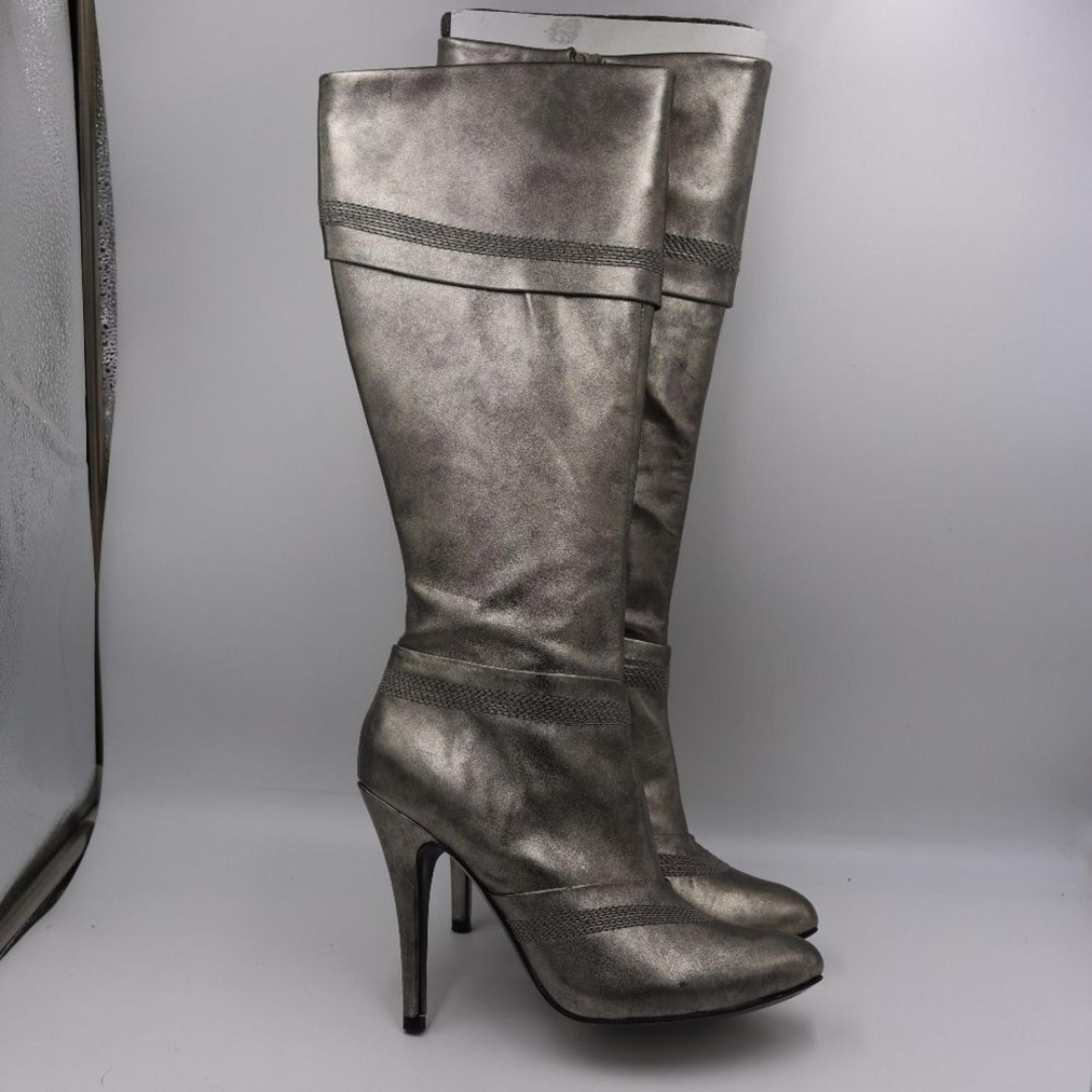 Aldo Silver Over the Knee Tall Burnished High Heeled Stiletto Boots 39