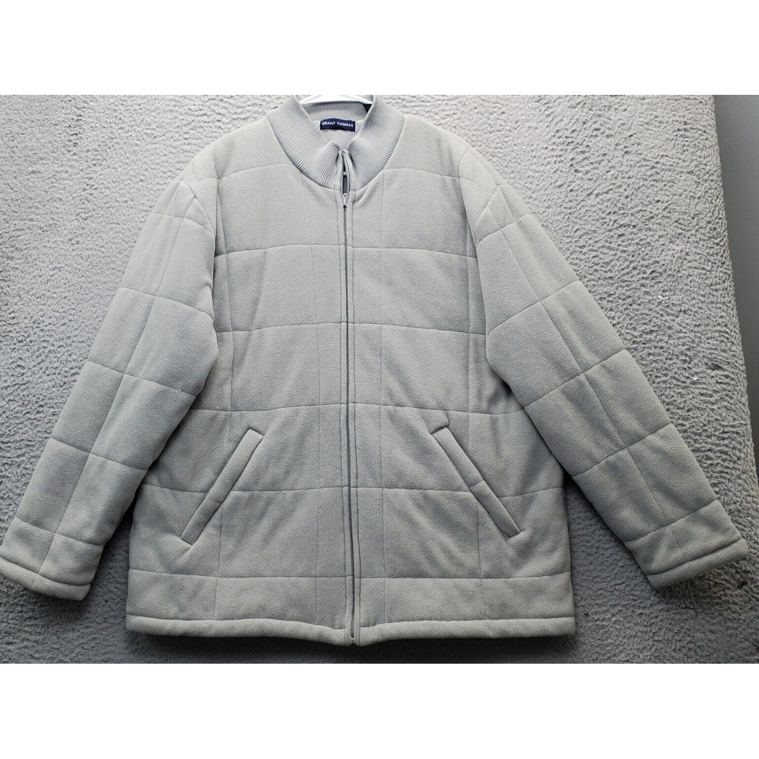 Grant Thomas Fleece Jacket Men's M Gray Quilted Pockets Long Sleeve Full Zipper