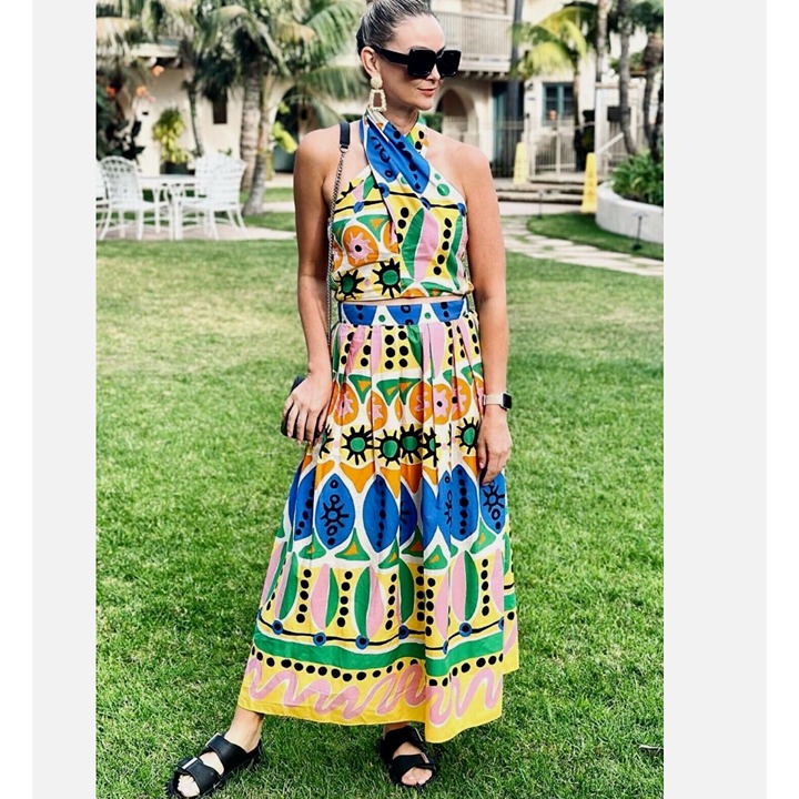 ZARA WOMAN HIGH WAIST MAXI PRINTED COTTON SKIRT Yellow Blue XS M 7685/024 NWT