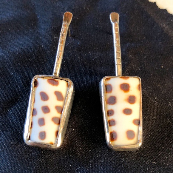 Patterned cone shell silver earrings, 925 sterling silver earrings signed