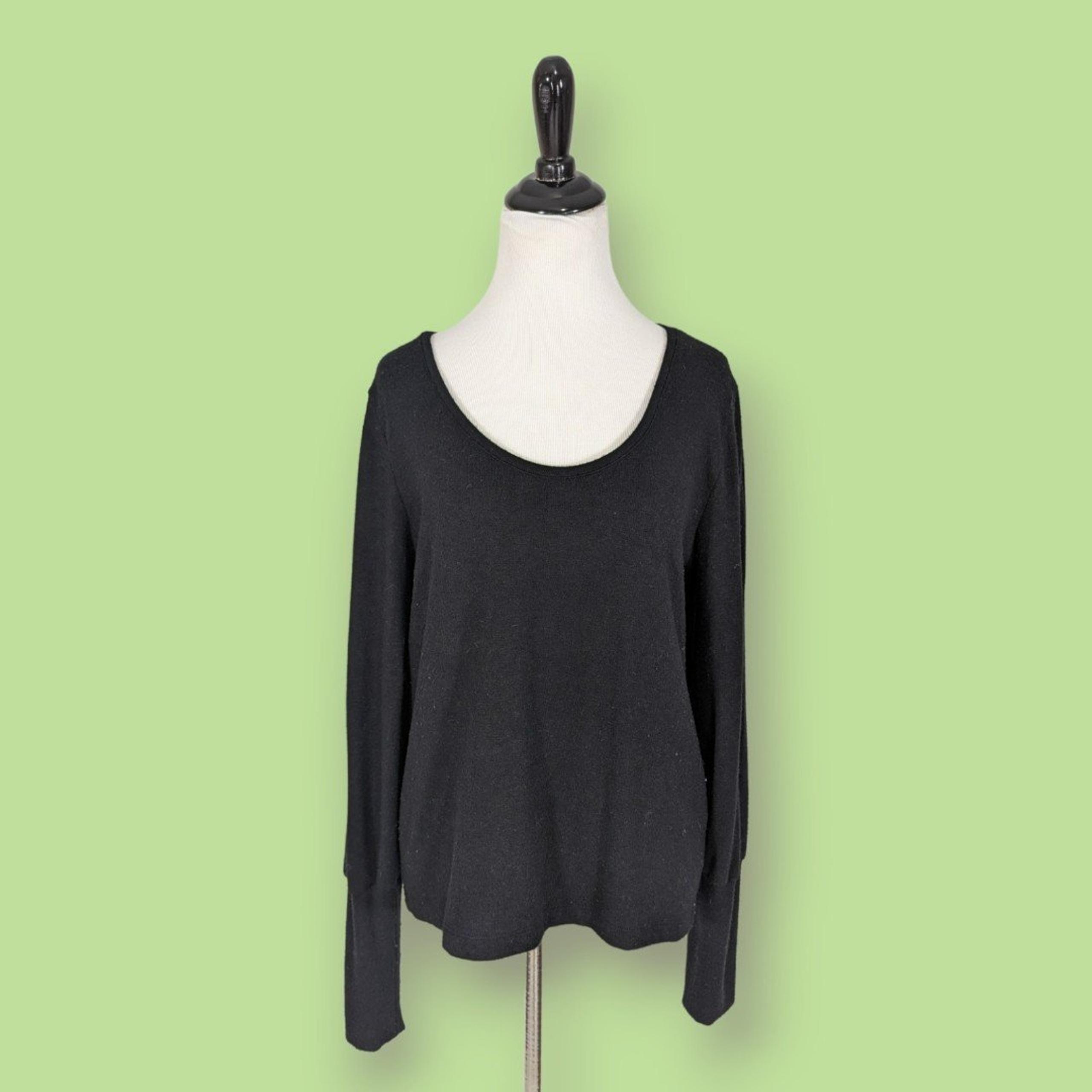 Madewell Black Puff Sleeve Scoop Neck Lightweight Knit Long Sleeve Top L