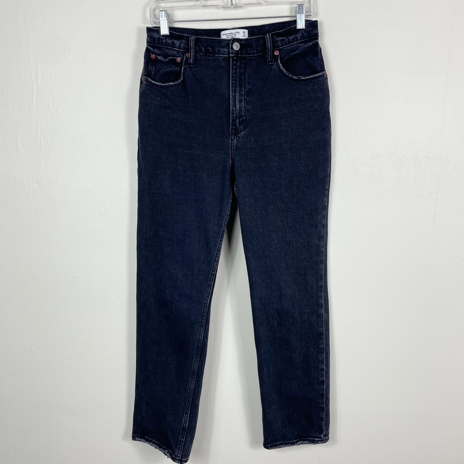 Abercrombie & Fitch Black Whiskered Ultra High Rise Ankle Straight Jeans
