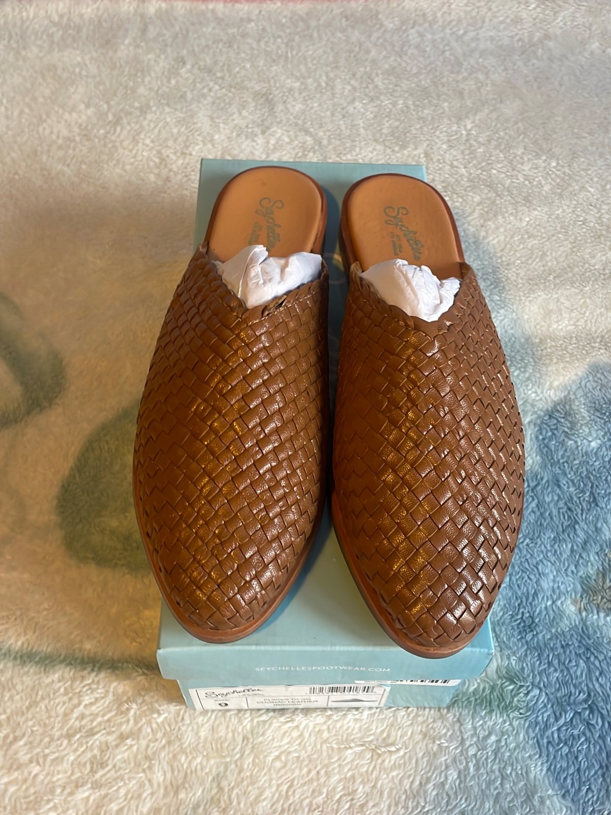 Womens Cognac Leather Mules Size 9 New With Box