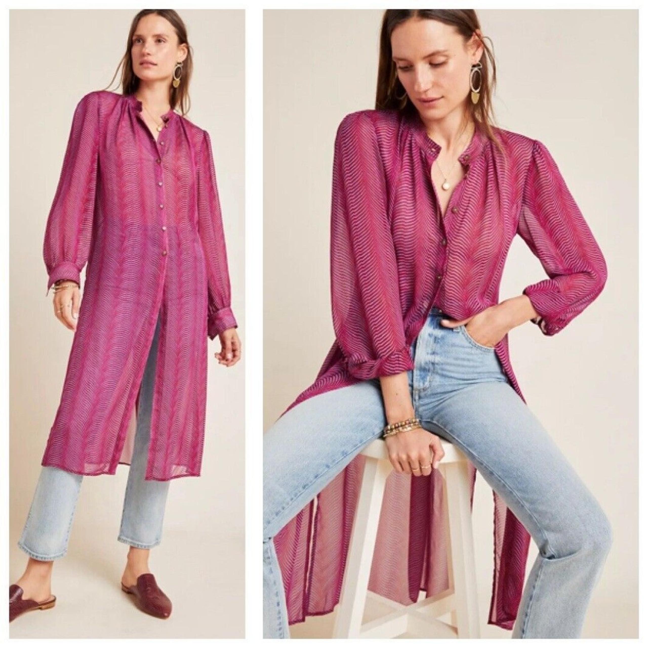 Anthropologie Maeve Imogen Sheer Tunic Top Blouse Sheer Purple Women’s Size 10