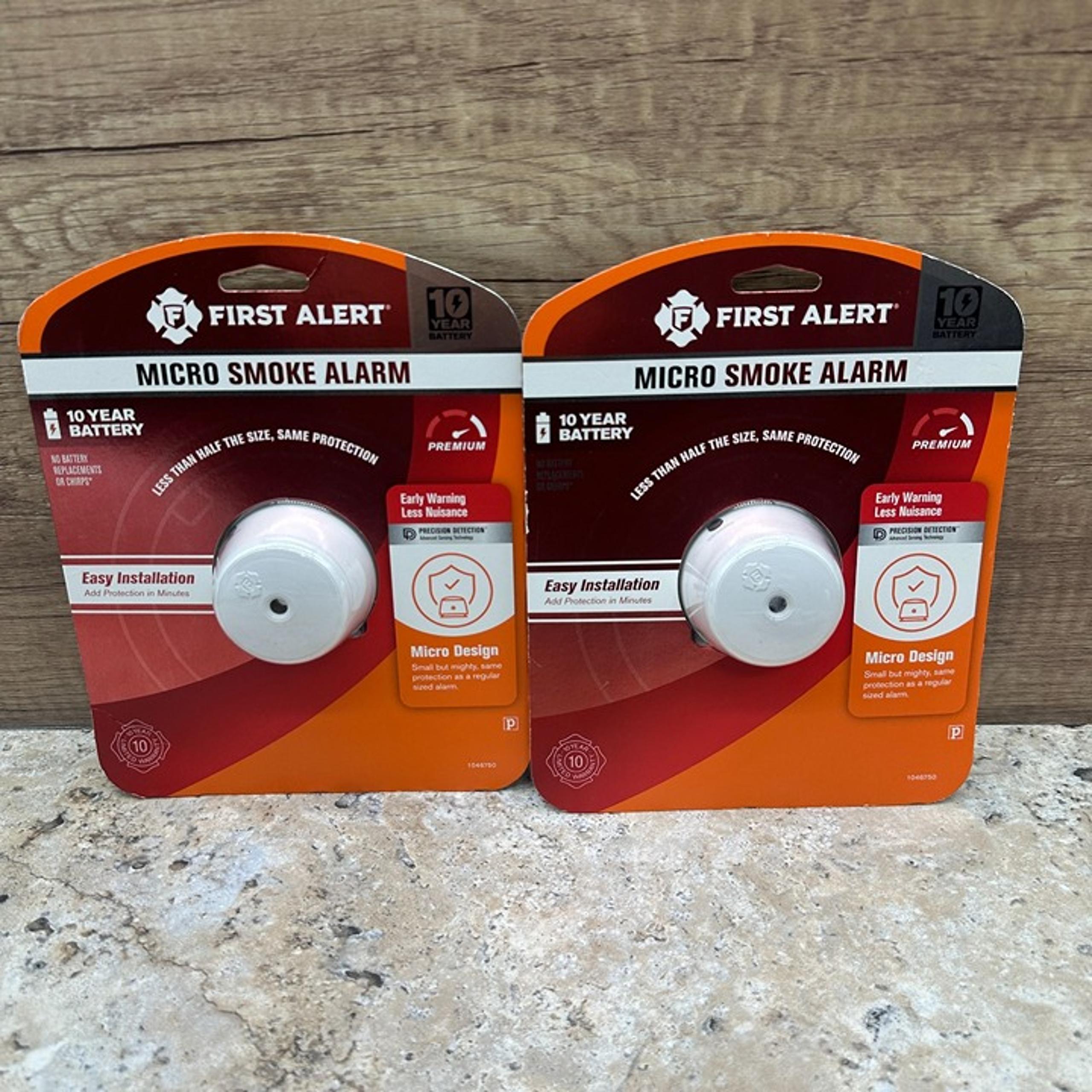 2X First Alert Micro Smoke Alarm Detector Premium Early Warning 10 Year Battery