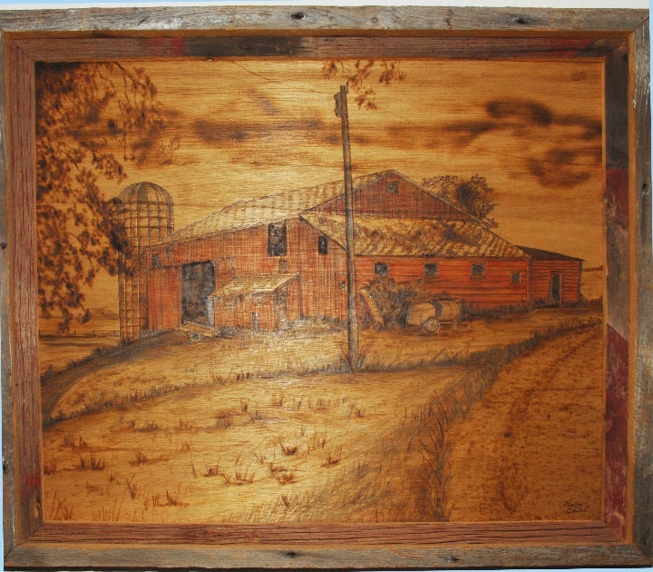Woodburning scene of Indiana Farm