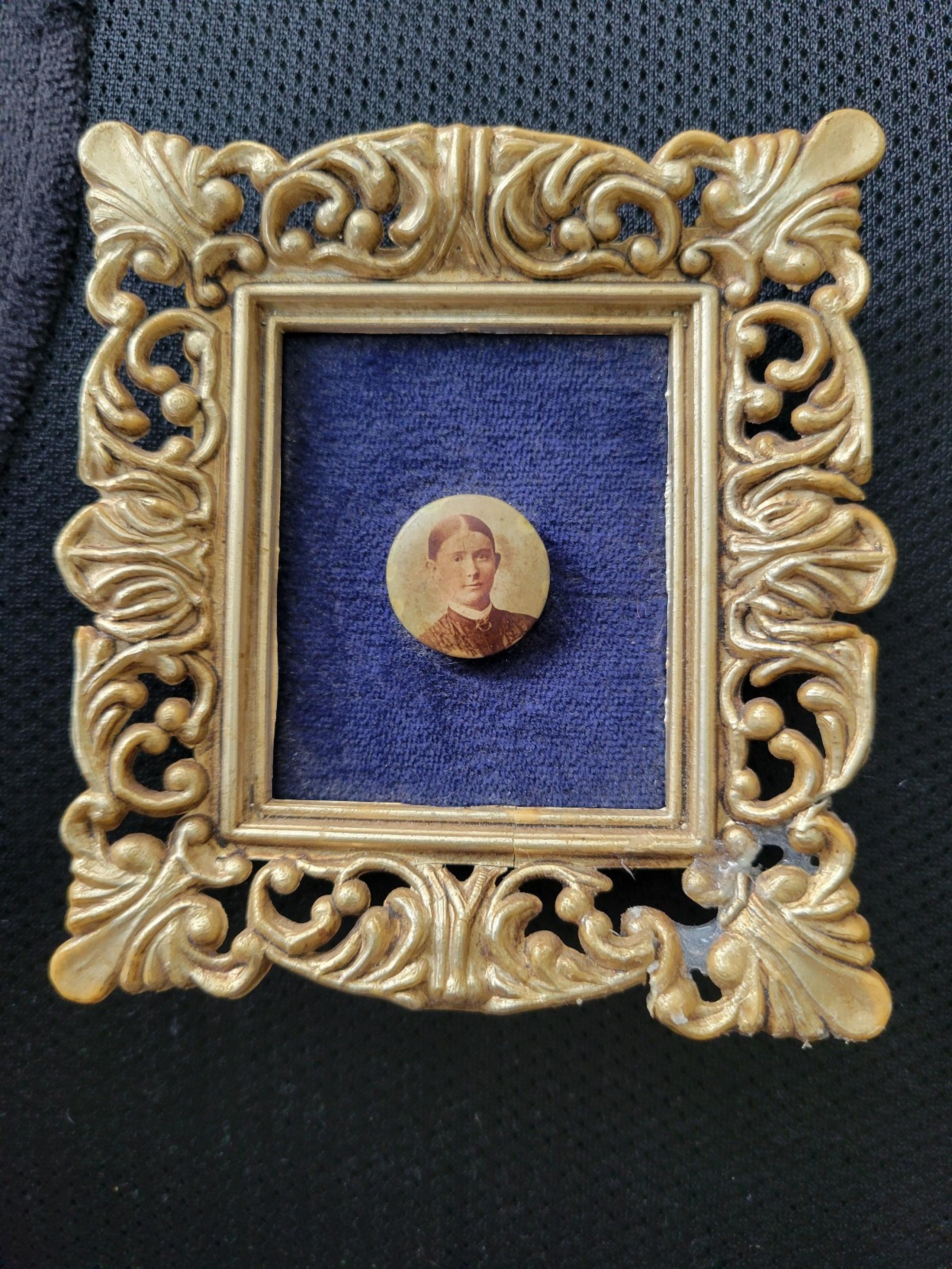 Antique mini photo button framed